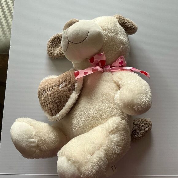 Kellytoy Dog Plush Toy 12" Beige Stuffed Animal w/ Love Brown Heart. - Picture 2 of 10